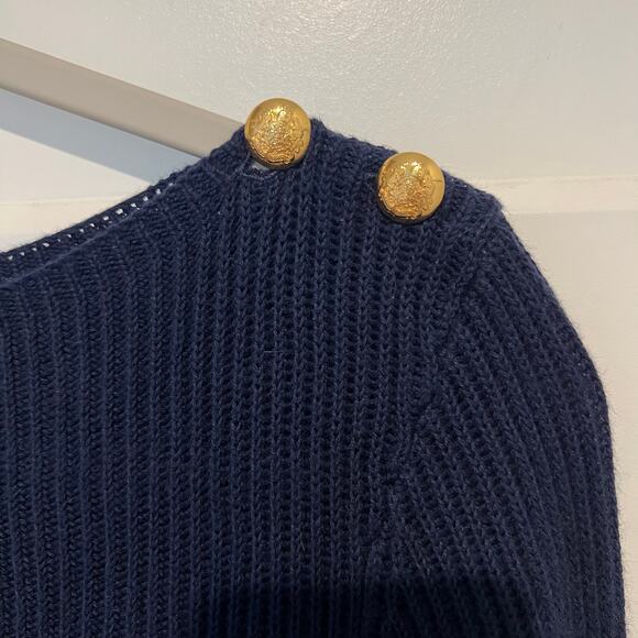 Ralph Lauren LRL Peplum Sweater Women’s Size Medium Navy Gold Buttons Nautical - Picture 7 of 11